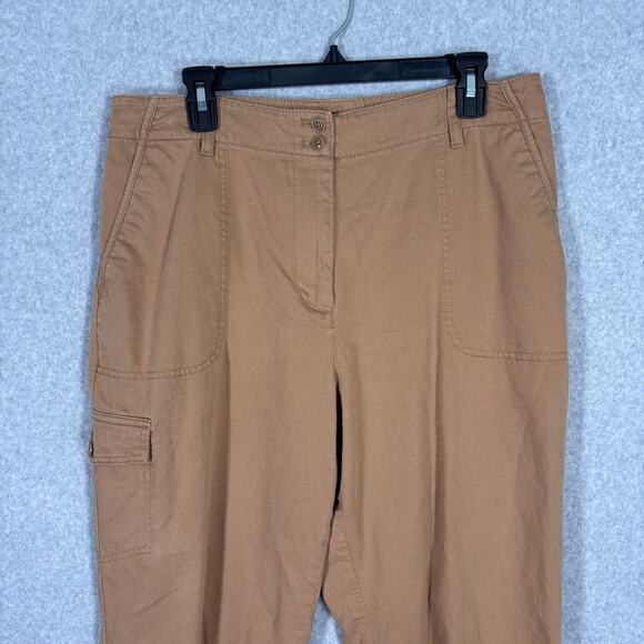 Talbots Cargo Pant 14P Khaki Linen Capri Super Soft Utility Wide Leg Baggy Crop - Picture 2 of 11